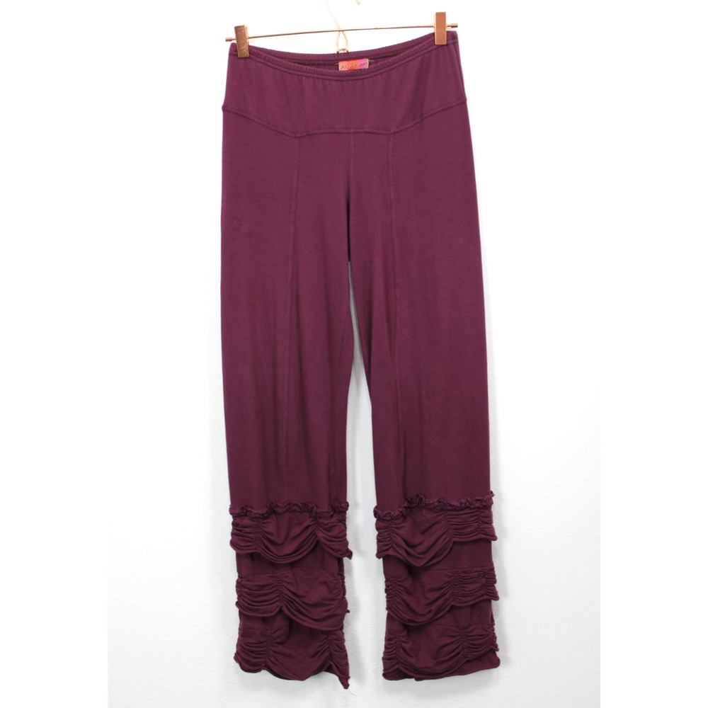 Avatar Full Length Pants Women's S Maroon Ruffle Ruched Boho Yoga Fairycore